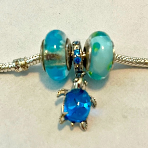 Pandora Jewelry - Pandora Blue Ocean and bubble charms with Turtle dangle charm